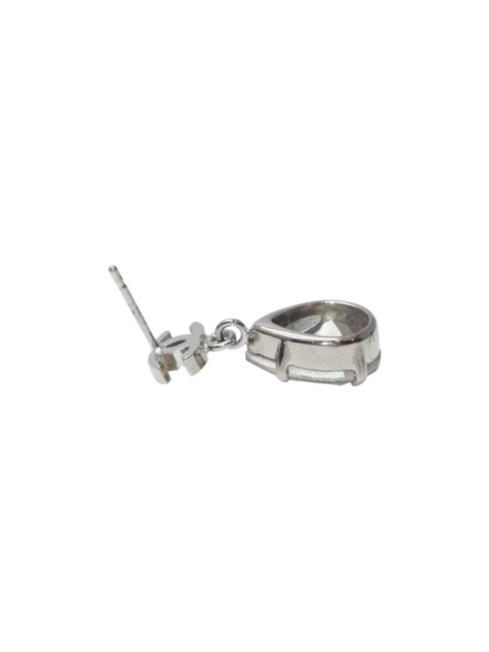 Chanel CC Logo Drop Earrings Metal Rhinestone Clear Silver